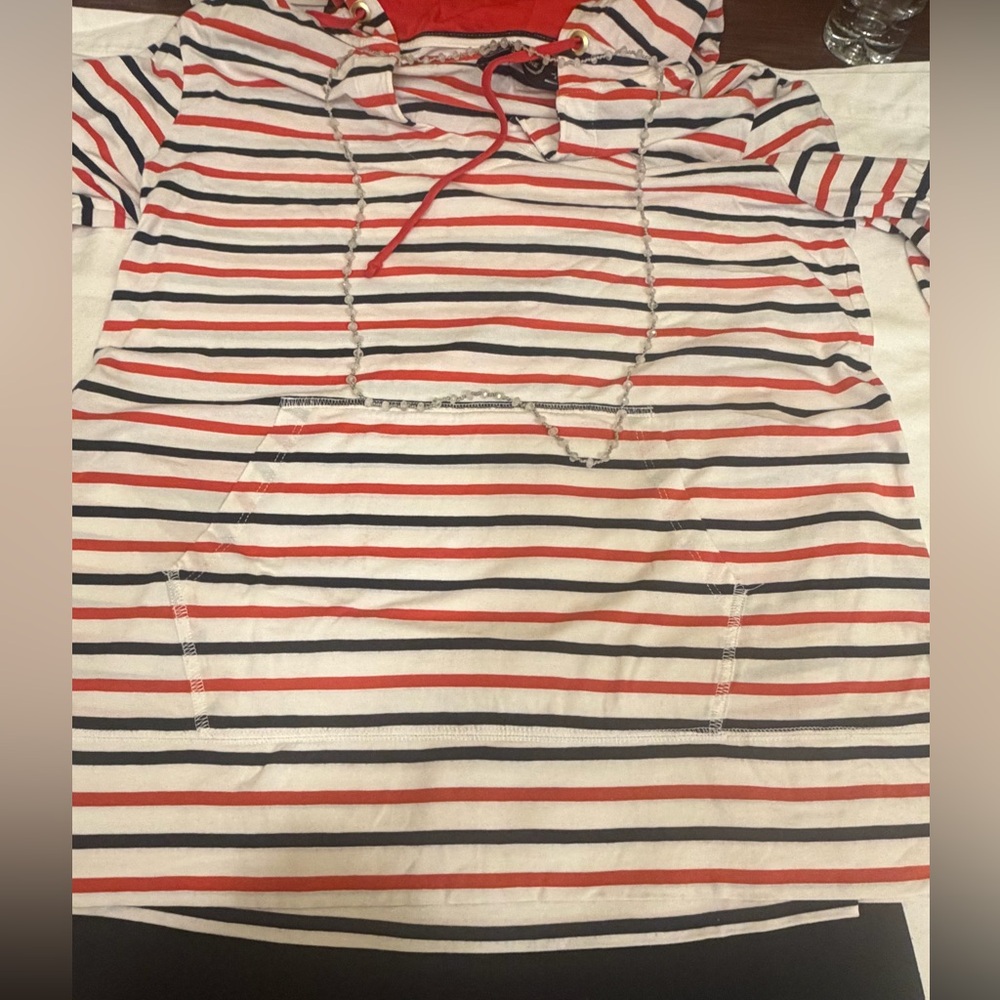 Duffield Lane White Red and Navy Striped Hoodie